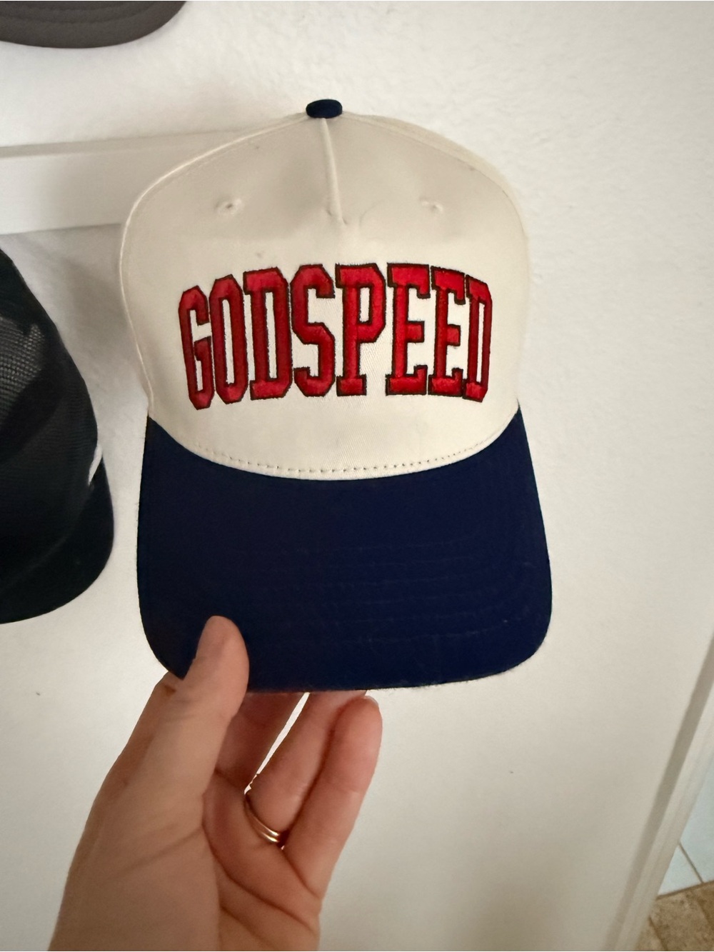 GODSPEED Zach Bryan merch Embroidered Two-Tone Baseball Cap - White & Navy